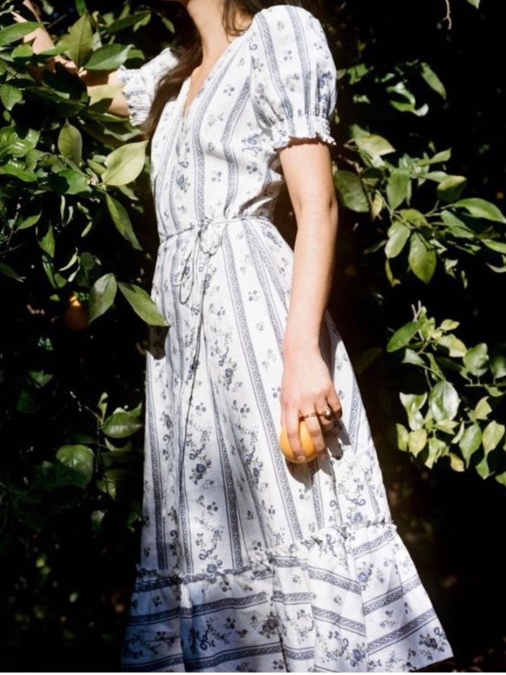 NWOT Antonio Melani Linen Floral Stripe Wrap Midi Dress